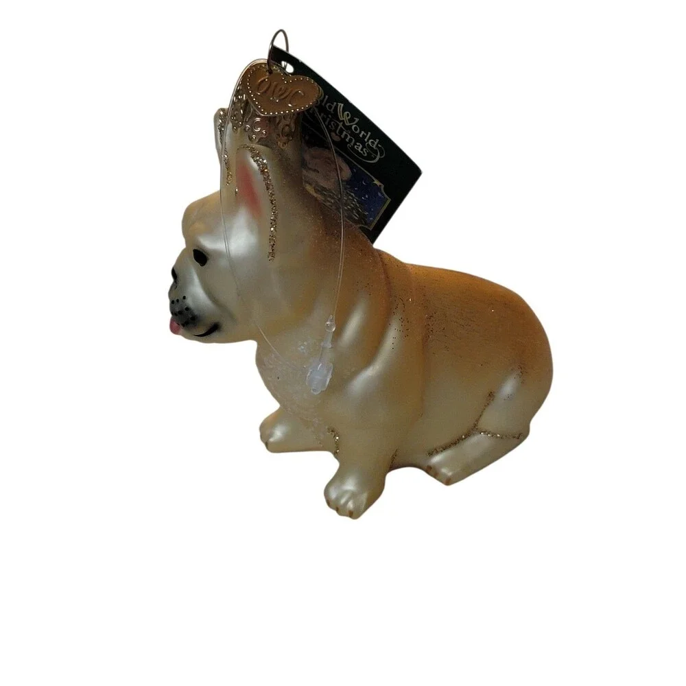 NWT Old World Christmas Blown Glass Hanging Ornament French Bulldog Frenchie